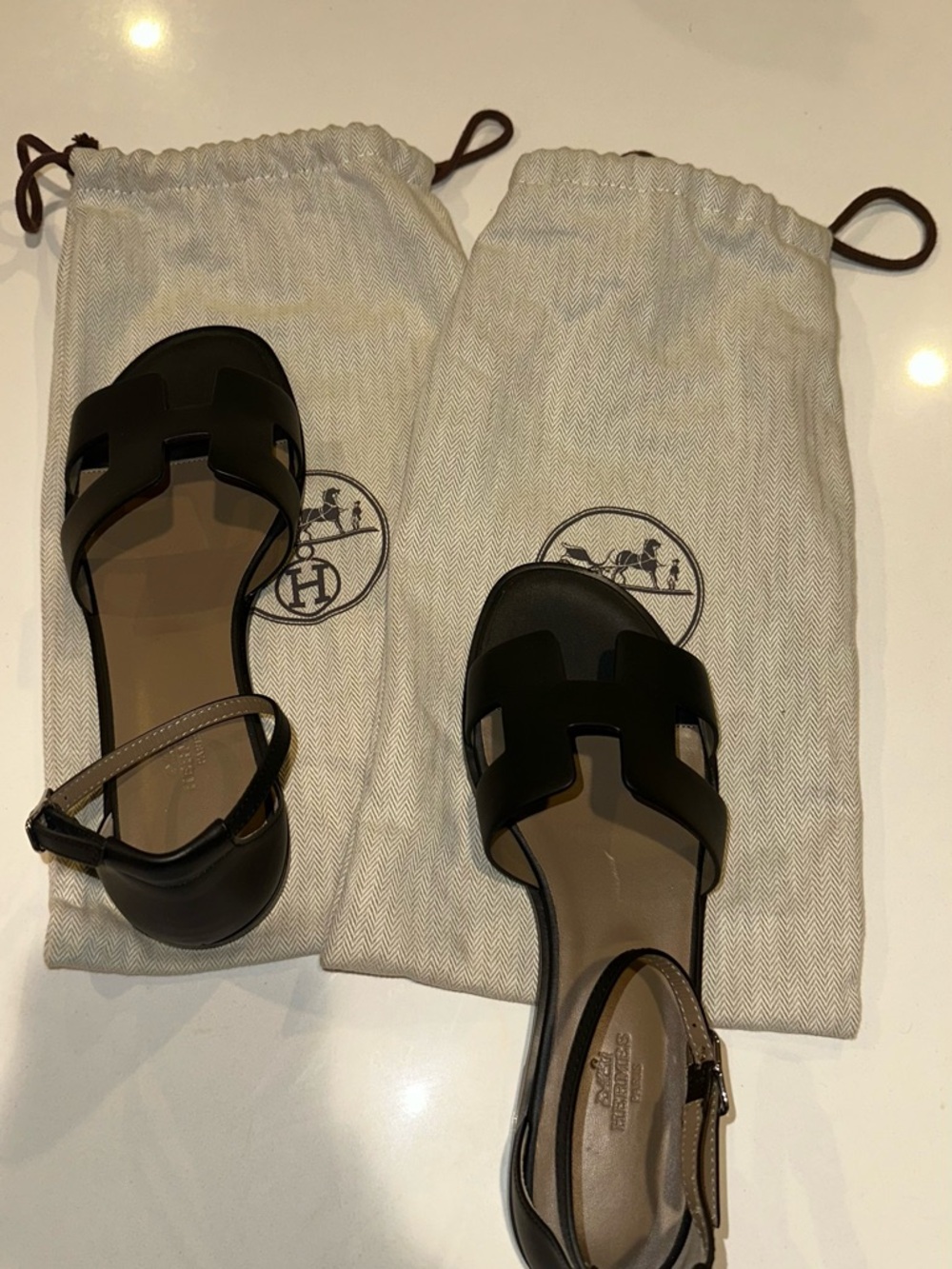 Hermes Black Leather Slide Sandals - Picture 4 of 6